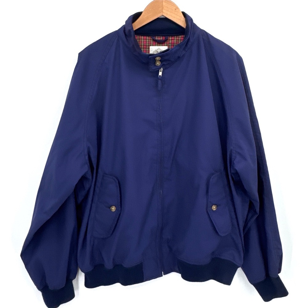 Maus & Hoffman Mens Harrington Jacket 2XL Blue Plaid Lined Preppy VTG Bomber